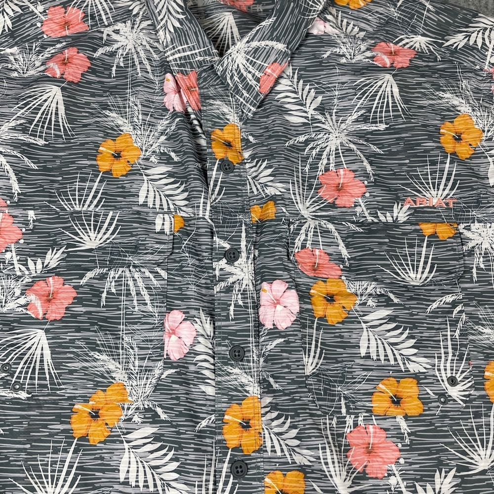 Ariat VentTEK Outbound Mens XXL Fitted Tropical Floral Short Sleeve Shirt Grey